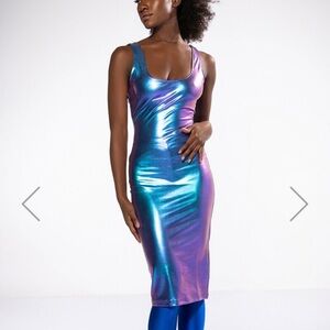 BODYWORK SLEEVELESS METALLIC BODYCON MIDI DRESS IN PURPLE